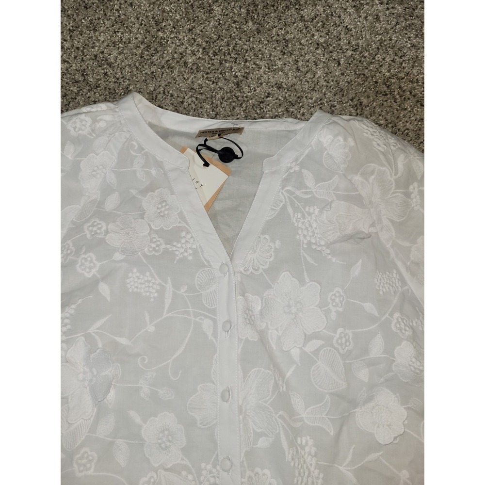 Hester Orchard Anthropologie Womens Small Embroidered Floral White Blouse Boho - Picture 3 of 13